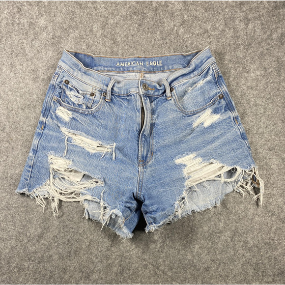 American Eagle Shorts Womens 6 Blue Highest Rise 90s Boyfriend Distressed Denim - Picture 1 of 13